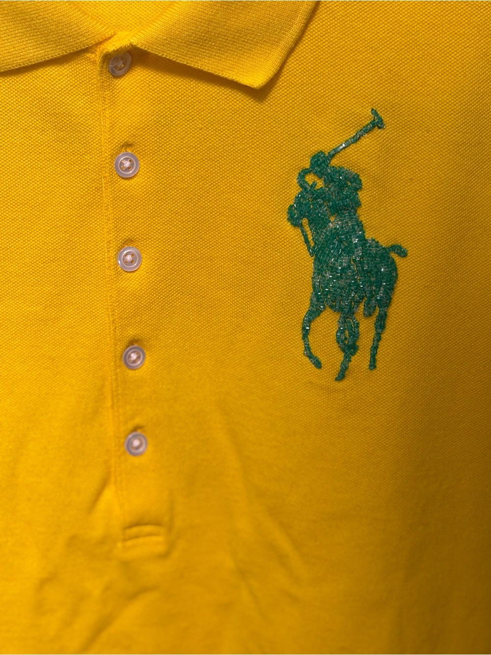 Rare Polo Ralph Lauren Women’s M Yellow Skinny-Fit Beaded Big Pony Shirt